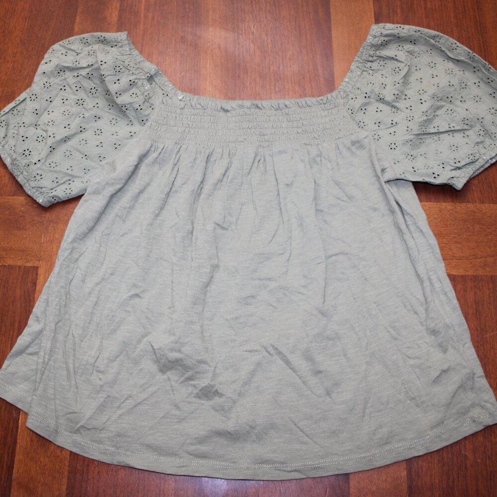 Lucky Brand Green Off shoulder Lace Puffed Short Sleeve Top Size Medium NWOT
